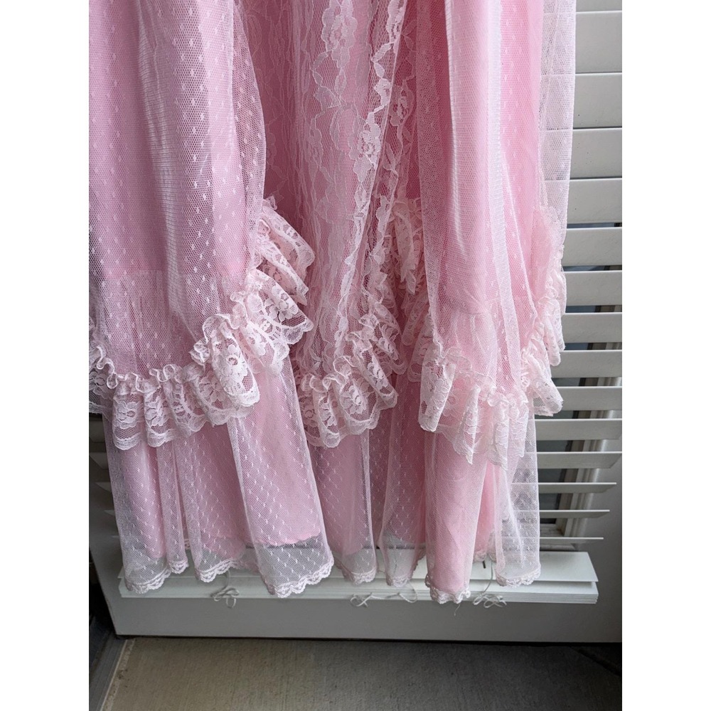 Steppin Out Los Angeles Vintage Pink Lace Maxi FLAWS Prairie Dress Cottagecore - Picture 7 of 10